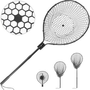 High Strength Large Landing Net - Fishing Net with Telescoping Handle and Soft Rubber Netting, Kayak/Fly Fishing Net - Length: 60″, Depth: 19.5″, Hoop: 23″ x 18″, Suitable for 1 & 2 Handed Use