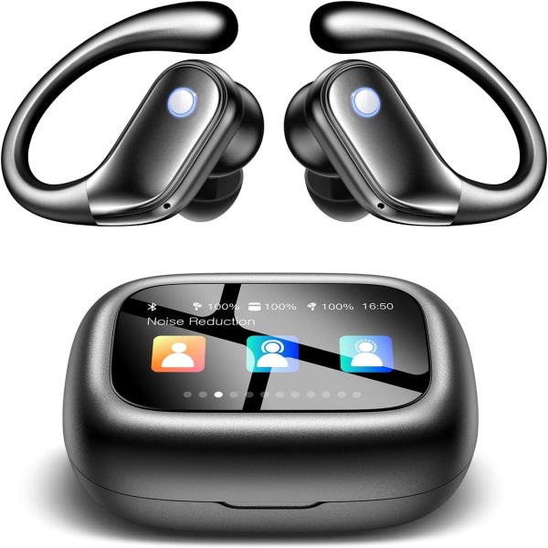Wireless Earbuds, Sports Bluetooth 5.4 Headphones, Ear Buds with ENC Noise Canceling Mic, 80Hr Playtime Earphones, Palm-Sized, LED Power Display, IPX7 Waterproof Headset for Workout Running, Black