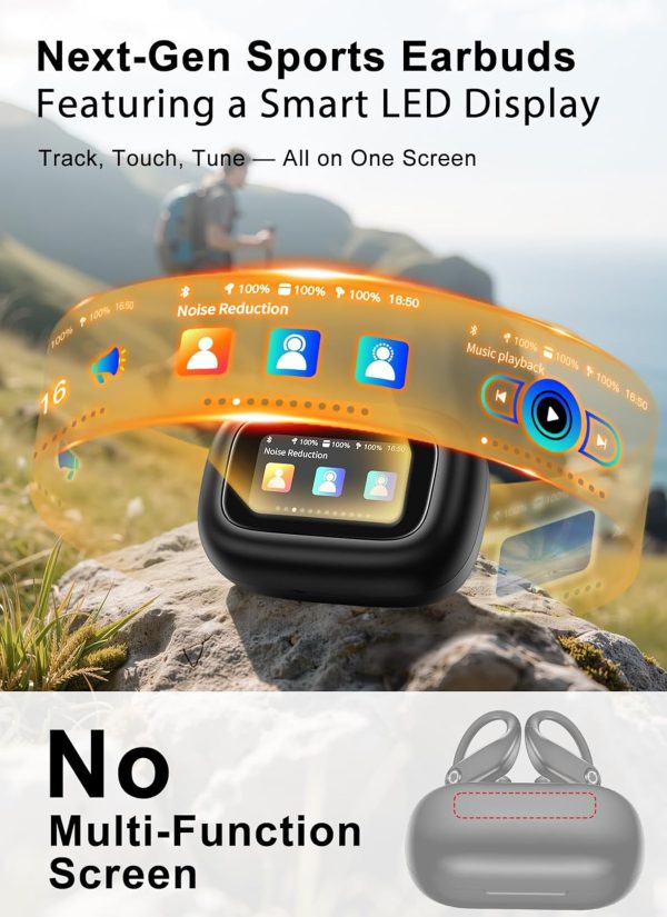 Wireless Earbuds, Sports Bluetooth 5.4 Headphones, Ear Buds with ENC Noise Canceling Mic, 80Hr Playtime Earphones, Palm-Sized, LED Power Display, IPX7 Waterproof Headset for Workout Running, Black - Image 2
