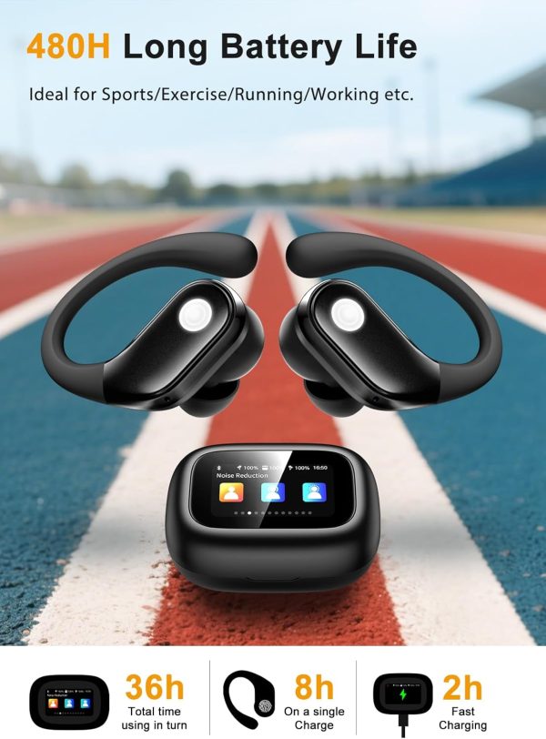 Wireless Earbuds, Sports Bluetooth 5.4 Headphones, Ear Buds with ENC Noise Canceling Mic, 80Hr Playtime Earphones, Palm-Sized, LED Power Display, IPX7 Waterproof Headset for Workout Running, Black - Image 3