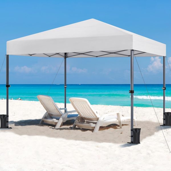 Yaheetech 10x10 1-Person Setup Pop Up Canopy Tent, Instant Portable Commercial Canopy Tent, Outdoor Gazebo with 1-Button Push, Wheeled Bag & 4 Sandbags for Home, Party & Outdoor, Silver-Coated White - Image 2