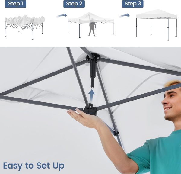 Yaheetech 10x10 1-Person Setup Pop Up Canopy Tent, Instant Portable Commercial Canopy Tent, Outdoor Gazebo with 1-Button Push, Wheeled Bag & 4 Sandbags for Home, Party & Outdoor, Silver-Coated White - Image 5